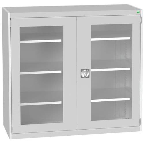 Dílenská skříň s průhlednými dveřmi Bott Cubio, 120 x 130 x 52,5 cm, 3 police, šedá-šedá