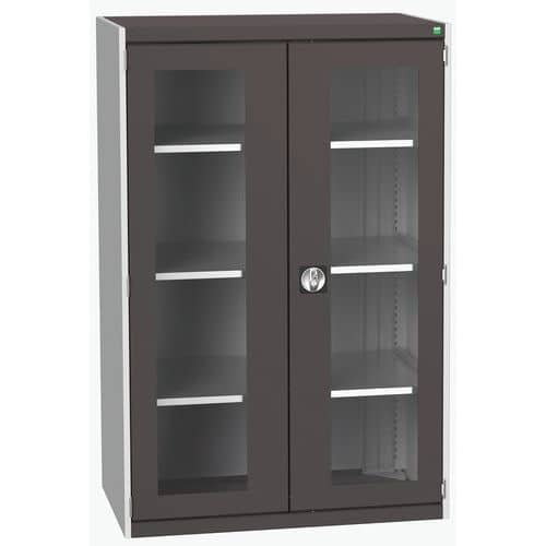 Dílenská skříň s průhlednými dveřmi Bott Cubio, 160 x 105 x 65 cm, 3 police, šedá-antracit