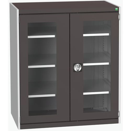 Dílenská skříň s průhlednými dveřmi Bott Cubio, 120 x 105 x 65 cm, 3 police, šedá-antracit