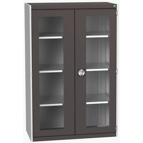 Dílenská skříň s průhlednými dveřmi Bott Cubio, 160 x 105 x 52,5 cm, 3 police, šedá-antracit