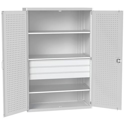 Dílenská skř??ň se zásuvkami Bott Cubio 160, 200 x 130 x 65 cm, 3 police, 3 zásuvky, šedá-šedá