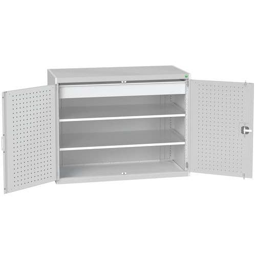 Dílenská skříň se zásuvkami Bott Cubio 160, 100 x 130 x 65 cm, 2 police, 1 zásuvka, šedá-šedá