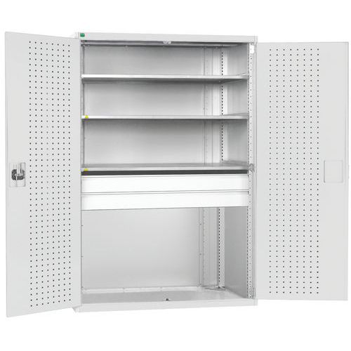 Dílenská skříň se zásuvkami Bott Cubio 160, 200 x 105 x 65 cm, 3 police, 2 zásuvky, šedá-šedá