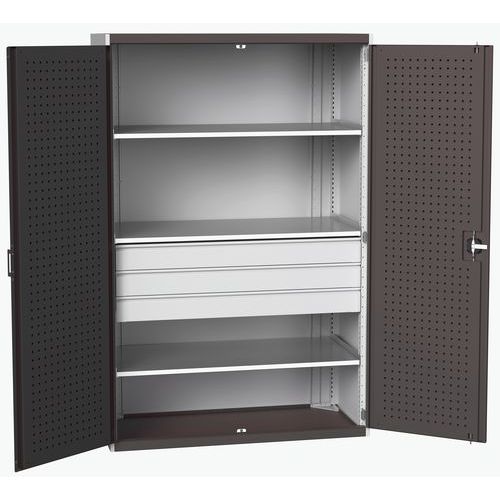 Dílenská skříň se zásuvkami Bott Cubio 160, 200 x 130 x 65 cm, 3 police, 3 zásuvky, šedá-antracit