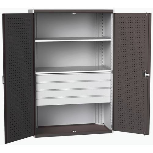 Dílenská skříň se zásuvkami Bott Cubio 160, 200 x 130 x 65 cm, 2 police, 4 zásuvky, šedá-antracit