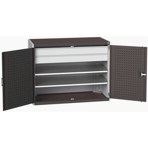 Dílenská skříň se zásuvkami Bott Cubio 160, 100 x 130 x 65 cm, 2 police, 2 zásuvky, šedá-antracit