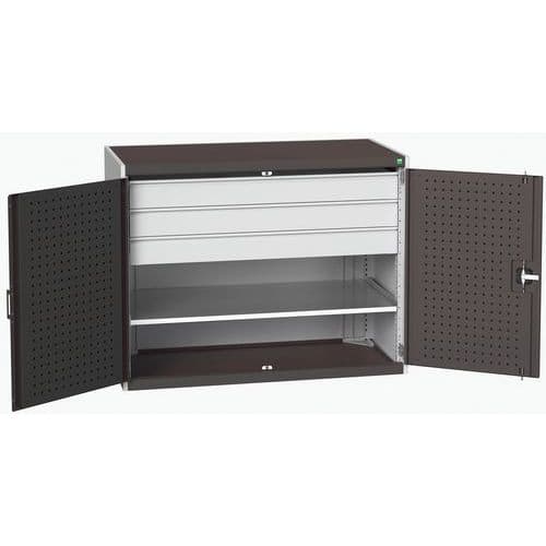 Dílenská skříň se zásuvkami Bott Cubio 160, 100 x 130 x 65 cm, 1 police, 3 zásuvky, šedá-antracit