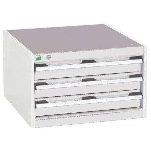 Dílenská zásuvková skříň Bott Cubio, 40 x 65 x 65 cm, 3 zásuvky, šedá-šedá