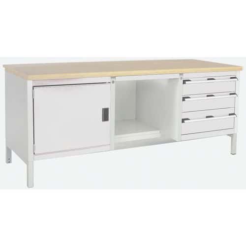 Dílenský stůl Bott Cubio Storage, 84 x 200 x 75 cm, 1 skříňky, 3 zásuvky, police, multiplex, šedá-šedá