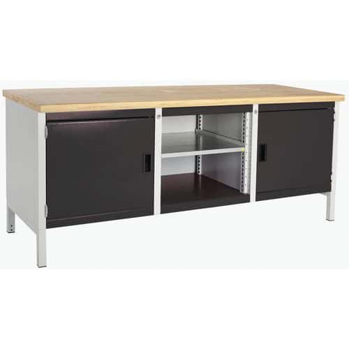 Dílenský stůl Bott Cubio Storage, 84 x 200 x 75 cm, 2 skříňky, otevřený prostor s policí, multiplex, šedá-antracit