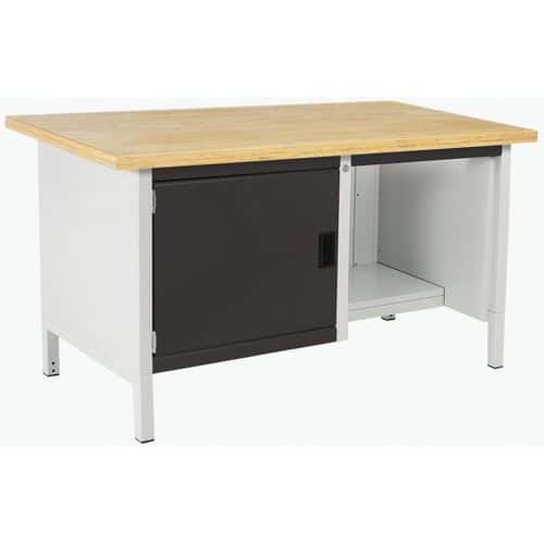 Dílenský stůl Bott Cubio Storage, 84 x 150 x 75 cm, 1 skříňka, police, multiplex, šedá-antracit
