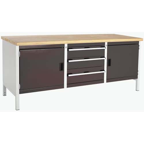 Dílenský stůl Bott Cubio Storage, 84 x 200 x 75 cm, 2 skříňky, 3 zásuvky, multiplex, šedá-antracit