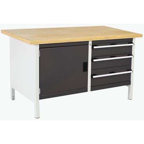Dílenský stůl Bott Cubio Storage, 84 x 150 x 75 cm, 3 zásuvky, skříňka, multiplex, šedá-antracit