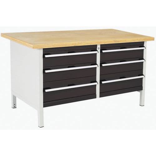 Dílenský stůl Bott Cubio Storage, 84 x 150 x 75 cm, 6 zásuvek, multiplex, šedá-antracit