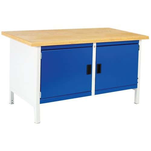 Dílenský stůl Bott Cubio Storage, 84 x 150 x 75 cm, 2 skříňky, multiplex, šedá-modrá