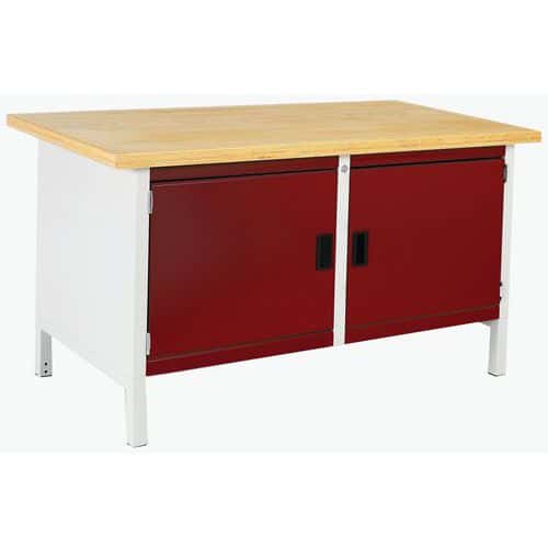 Dílenský stůl Bott Cubio Storage, 84 x 150 x 75 cm, 2 skříňky, multiplex, šedá-červená