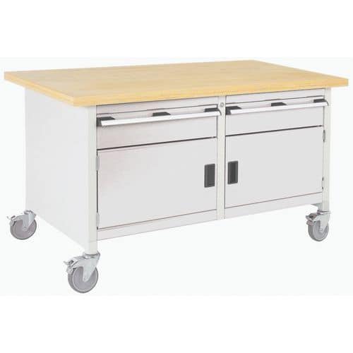 Mobilní dílenský stůl Bott Cubio Storage, 84 x 150 x 75 cm, 2 zásuvky, 2 skříňky, multiplex, šedá-šedá