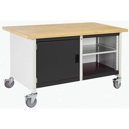 Mobilní dílenský stůl Bott Cubio Storage, 84 x 150 x 75 cm, skříňka, otevřený prostor s policí, multiplex, šedá-antracit