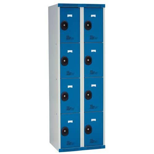 Svařovaná šatní skříň Acial, 2 sloupce, 8 boxů, 300 mm, cylindrický zámek, šedá/modrá