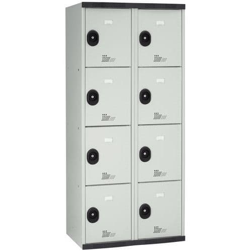 Svařovaná šatní skříň Acial, 2 sloupce, 8 boxů, 400 mm, cylindrický zámek, šedá/šedá
