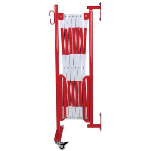 Výsuvná kovová zábrana na kolečkách Dancop, montáž na stěnu, červená/bílá, délka 360 cm