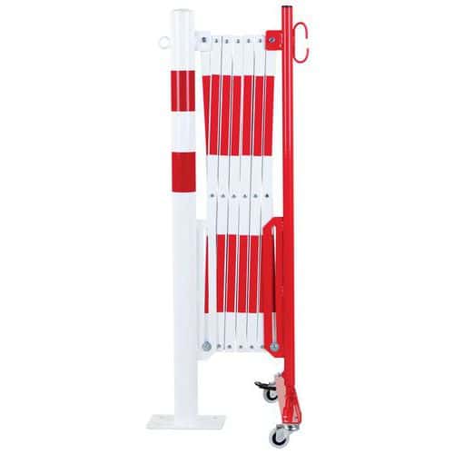 Výsuvná kovová zábrana na kolečkách Dancop, kulatý sloupek, červená/bílá, délka 360 cm
