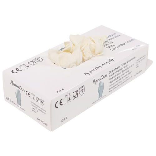 Jednorázové latexové rukavice Manutan Expert, bílé, vel. 8