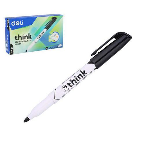 Popisovač DELI stíratelný, černý, 12ks