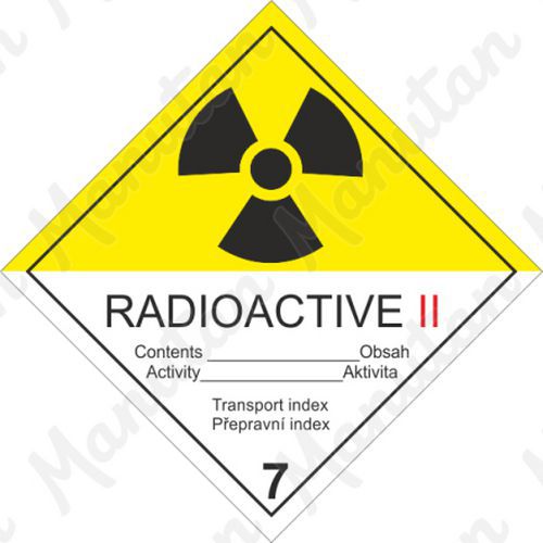 Radioaktivní látka kat. II. č. 7B, samolepka 100 x 100 x 0,1 mm