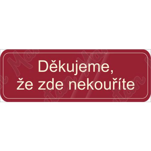 Děkujeme, že zde nekouříte, samolepka 200 x 70 x 0,1 mm, červená