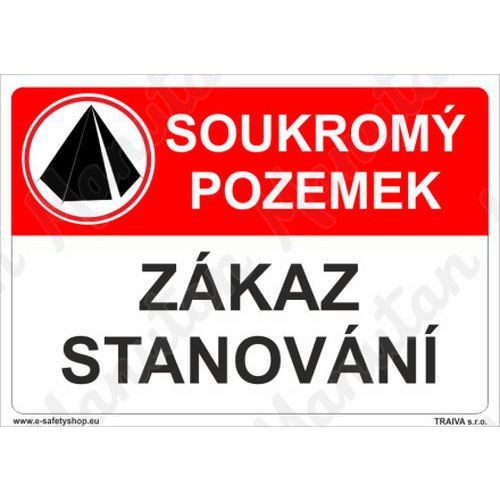 Soukromý pozemek zákaz stanování, plast 297 x 210 x 2 mm A4