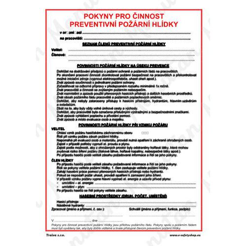 Pokyny pro činnost preventivní požární hlídky, plast 210 x 297 x 0,5 mm A4