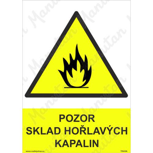 Pozor sklad hořlavých kapalin, plast 210 x 297 x 2 mm A4