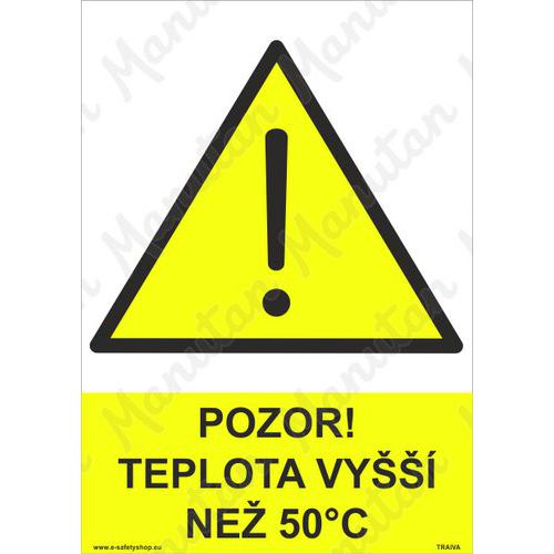 Pozor teplota vyšší než 50 °C, plast 210 x 297 x 0,5 mm A4