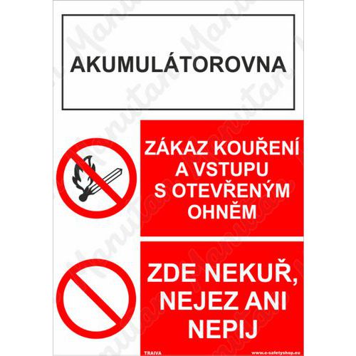 Akumulátorovna zákaz kouření, samolepka 210 x 297 x 0,1 mm A4