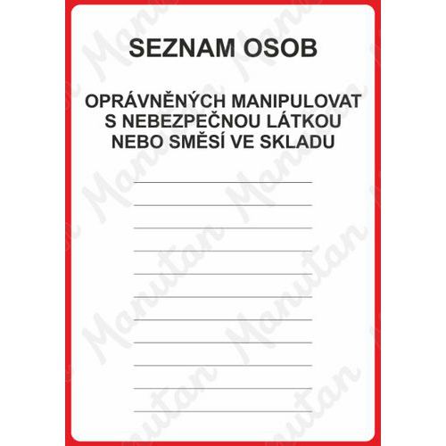 Seznam osob opravněných manipulovat, samolepka 148 x 210 x 0,1 mm A5