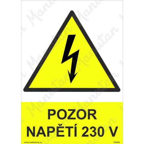 Pozor napětí 230 V, samolepka 148 x 210 x 0,1 mm A5