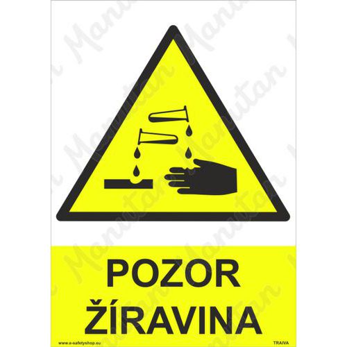 Pozor žíravina, samolepka 148 x 210 x 0,1 mm A5
