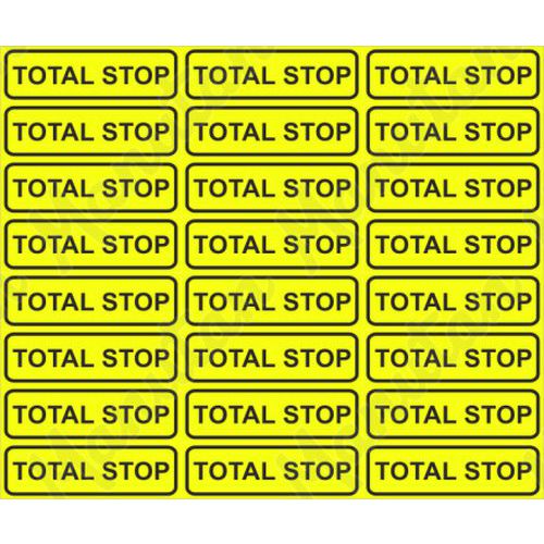 Total stop - Stop tlačítko, samolepka 100 x 30 x 0,1 mm, arch 18 ks
