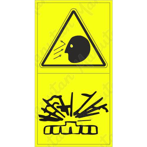 Výstraha možnost zásahu obličeje letícím objektem, samolepka 95 x 175 x 0,1 mm