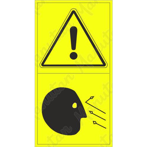 Výstraha možnost zásahu obličeje letícím objektem, samolepka 45 x 85 x 0,1 mm