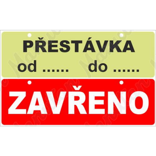 Přestávka zavřeno, plast 210 x 50 x 0,5 mm