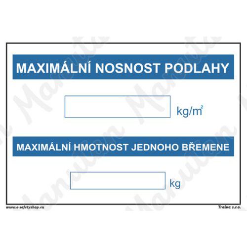 Maximální nosnost podlahy, plast 297 x 210 x 0,5 mm A4
