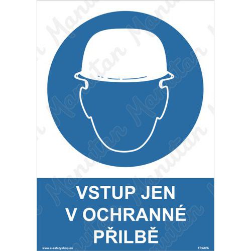 Vstup jen v ochranné přilbě, samolepka 148 x 210 x 0,1 mm A5