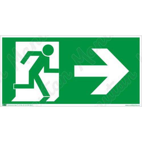 Únikový východ vpravo, plast 200 x 100 x 1,1 mm, fotoluminiscenční