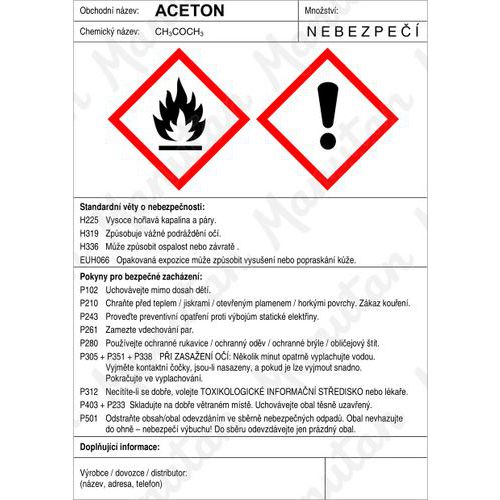 Aceton štítek, samolepka 105 x 148 x 0,1 mm A6
