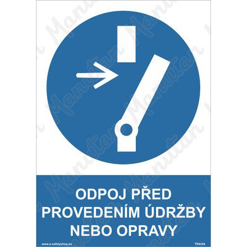 Odpoj před provedením údržby nebo opravy, samolepka 148 x 210 x 0,1 mm A5