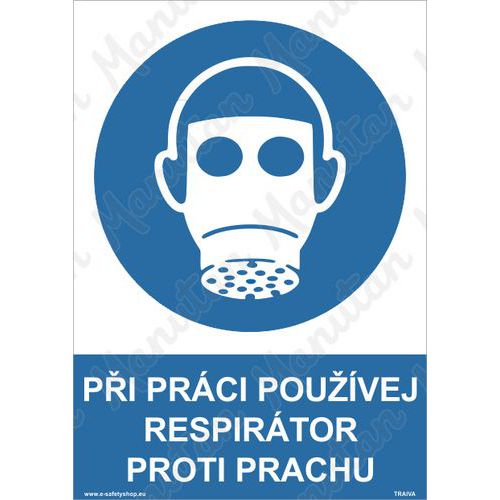 Při práci používej respirátor proti prachu, samolepka 297 x 420 x 0,1 mm A3