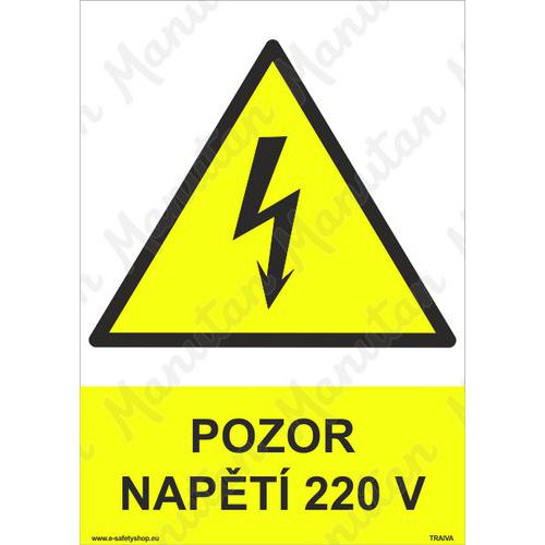 Pozor napětí 220 V, plast 148 x 210 x 0,5 mm A5