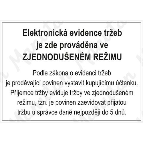 Elektronická evidence tržeb EET, plast 75 x 75 x 0,5 mm